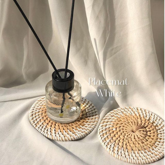 Set of 6 Rattan Coaster with Coaster Holder