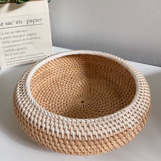 HARU Round Rattan Tray, Bohemian Tray, Rattan Basket