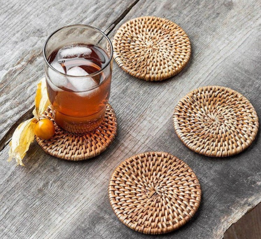 Set of 6 Honey Rattan Coaster